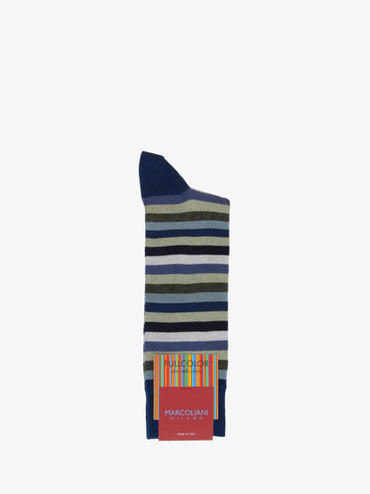 Marcoliani - Chaussettes colorées à rayures  - Bleu/Sauge