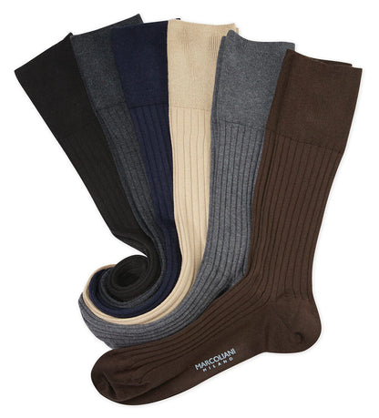 Marcoliani - Chaussettes côtelées en coton égyptien et nylon  - Marron