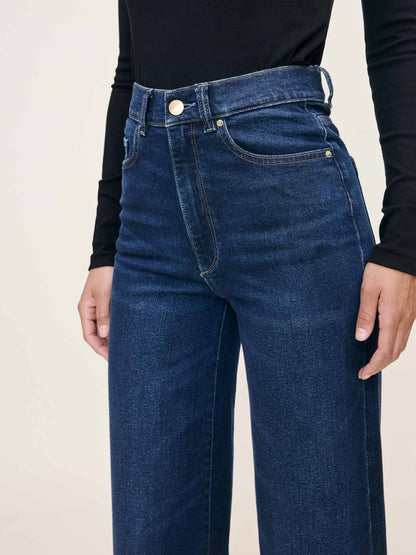 DL1961 | Jean Hepburn à taille haute et jambes larges 32'' - Bleu Mediterranean