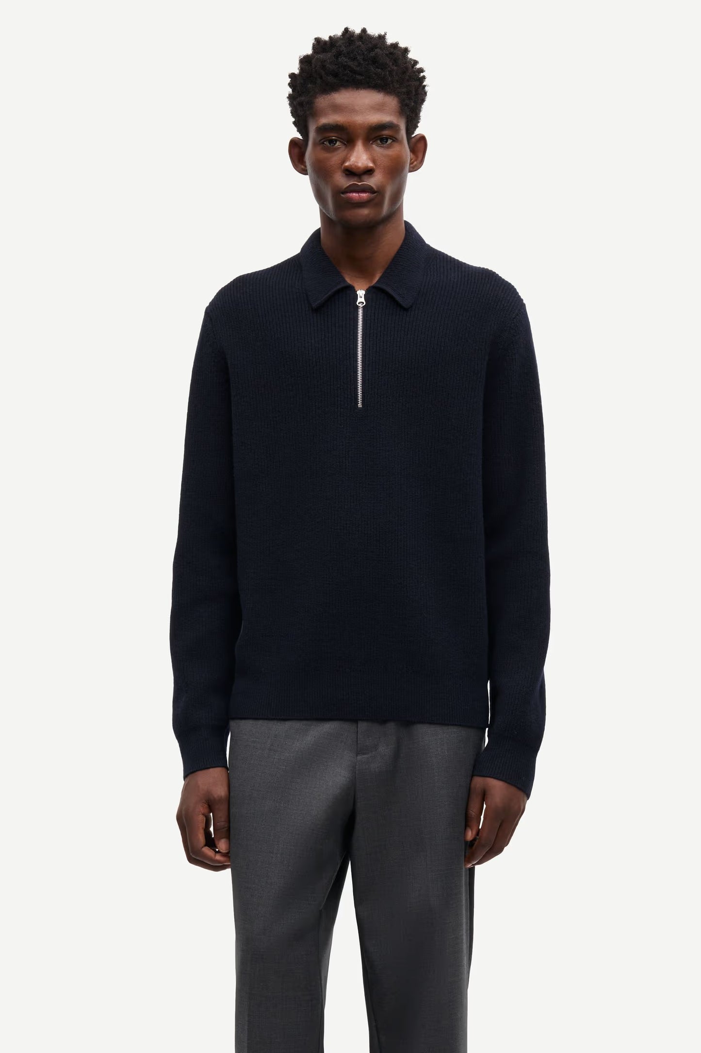 SAMSØE SAMSØE | Pull polo demi zip "Saisak" - Bleu nuit