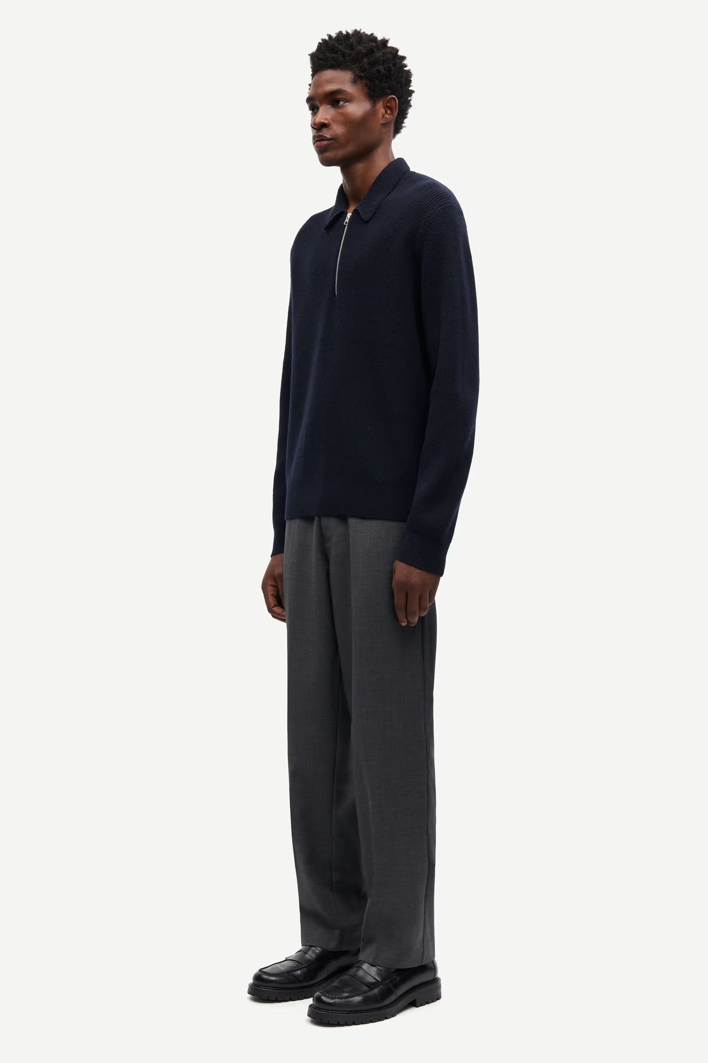SAMSØE SAMSØE | Pull polo demi zip "Saisak" - Bleu nuit