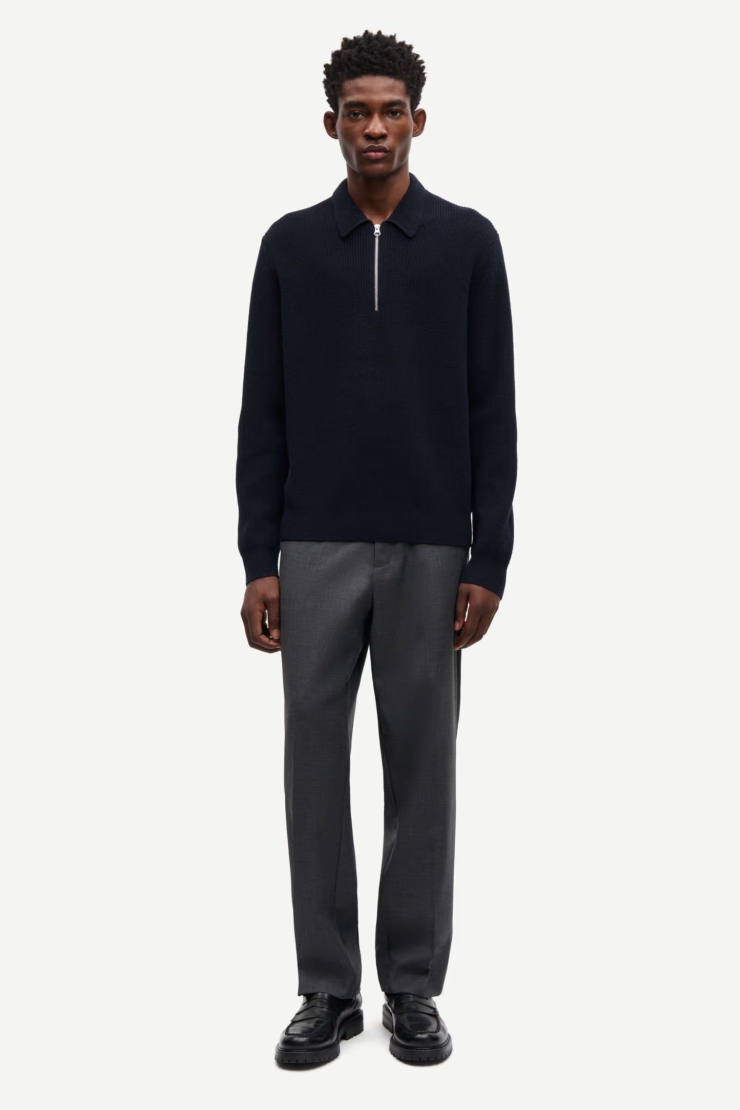 SAMSØE SAMSØE | Pull polo demi zip "Saisak" - Bleu nuit