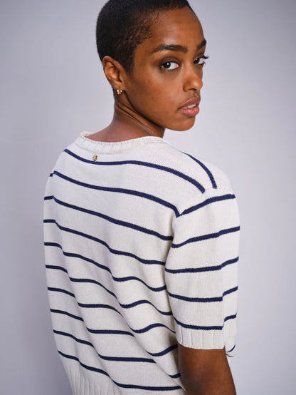 MOS MOSH | Tee Shirt en maille "FINLO" - Blanc/Bleu
