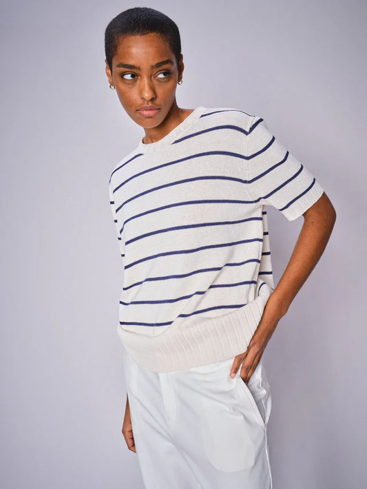 MOS MOSH | Tee Shirt en maille "FINLO" - Blanc/Bleu