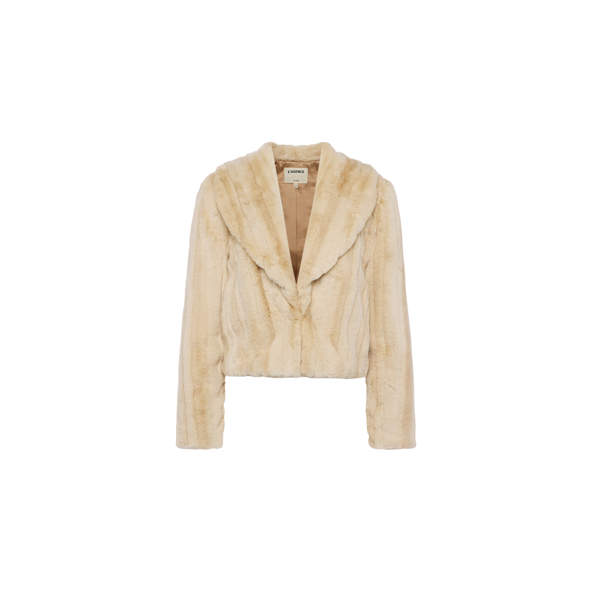 L'AGENCE | Jacket rayé en fausse fourrure 'Davy' | Latté