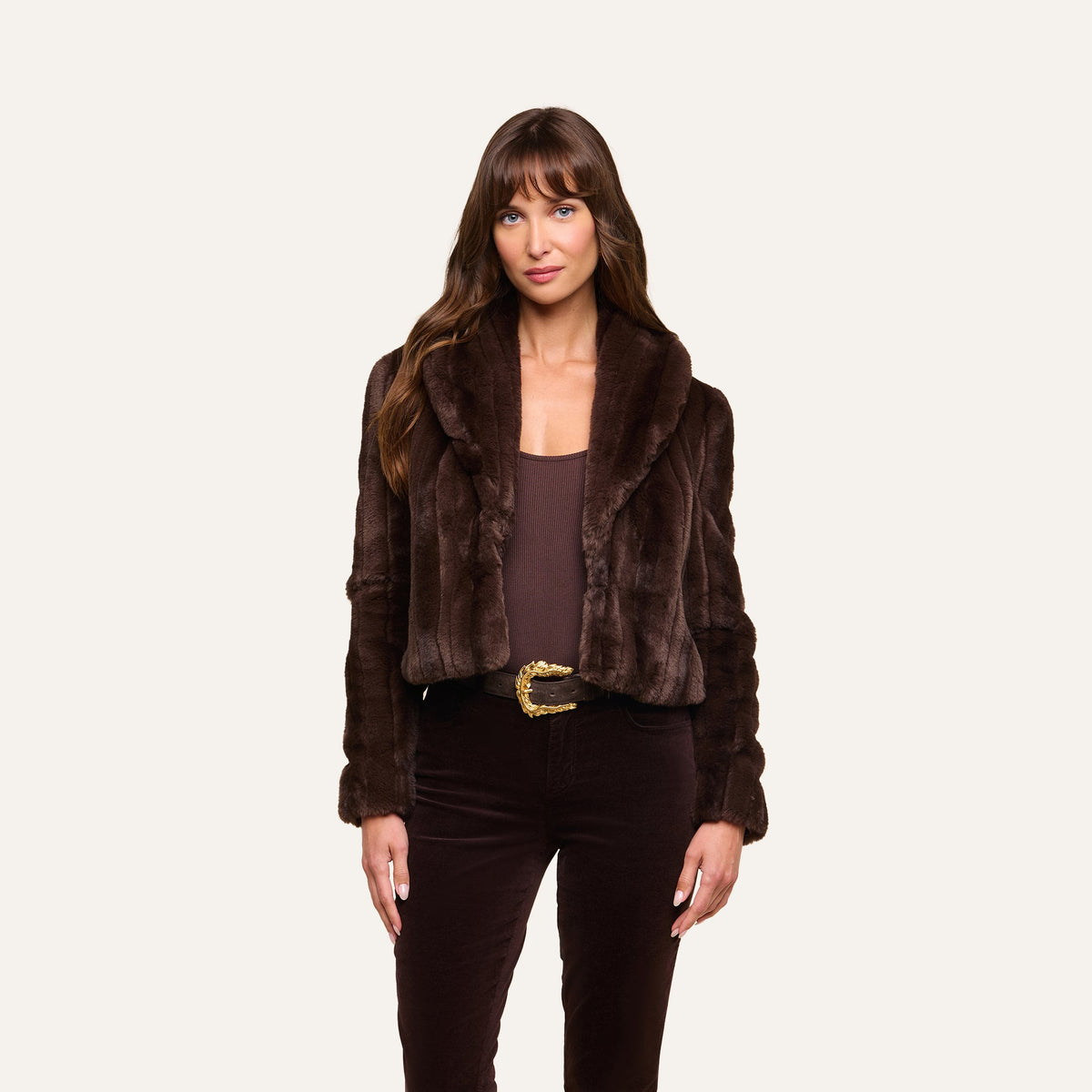 L'AGENCE | Jacket rayé en fausse fourrure 'Davy' | Brun