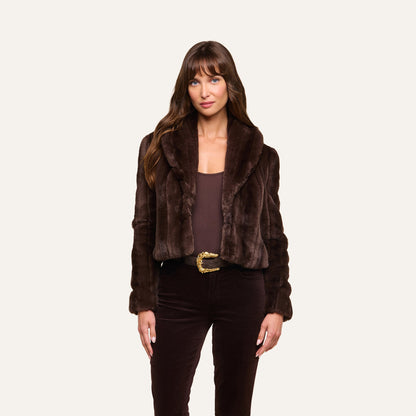 L'AGENCE | Jacket rayé en fausse fourrure 'Davy' | Brun
