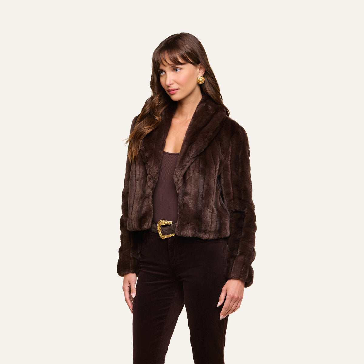 L'AGENCE | Jacket rayé en fausse fourrure 'Davy' | Brun