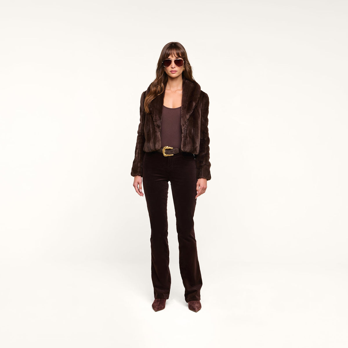 L'AGENCE | Jacket rayé en fausse fourrure 'Davy' | Brun