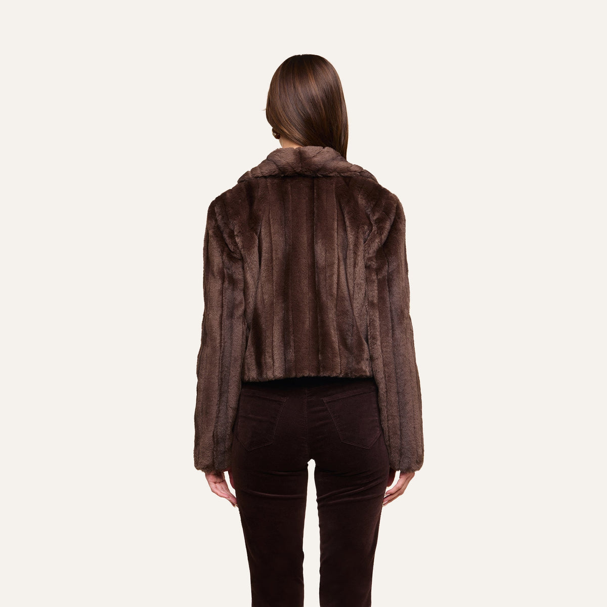 L'AGENCE | Jacket rayé en fausse fourrure 'Davy' | Brun