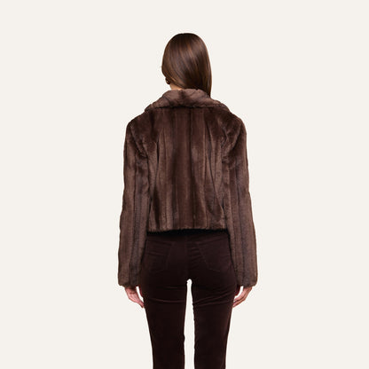 L'AGENCE | Jacket rayé en fausse fourrure 'Davy' | Brun