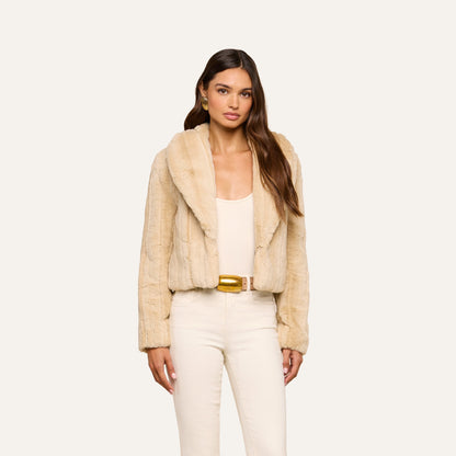L'AGENCE | Jacket rayé en fausse fourrure 'Davy' | Latté