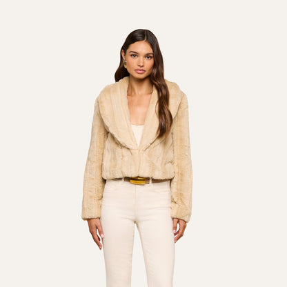 L'AGENCE | Jacket rayé en fausse fourrure 'Davy' | Latté