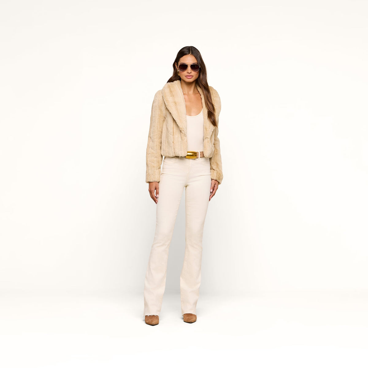 L'AGENCE | Jacket rayé en fausse fourrure 'Davy' | Latté