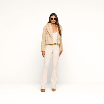 L'AGENCE | Jacket rayé en fausse fourrure 'Davy' | Latté