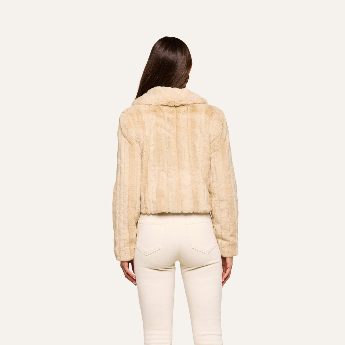 L'AGENCE | Jacket rayé en fausse fourrure 'Davy' | Latté