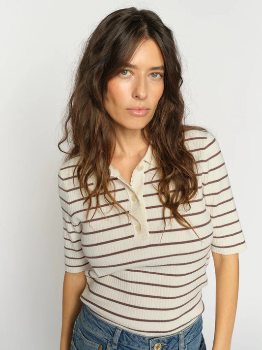 MOS MOSH | Polo en tricot "CALIZ" - Crème/ café