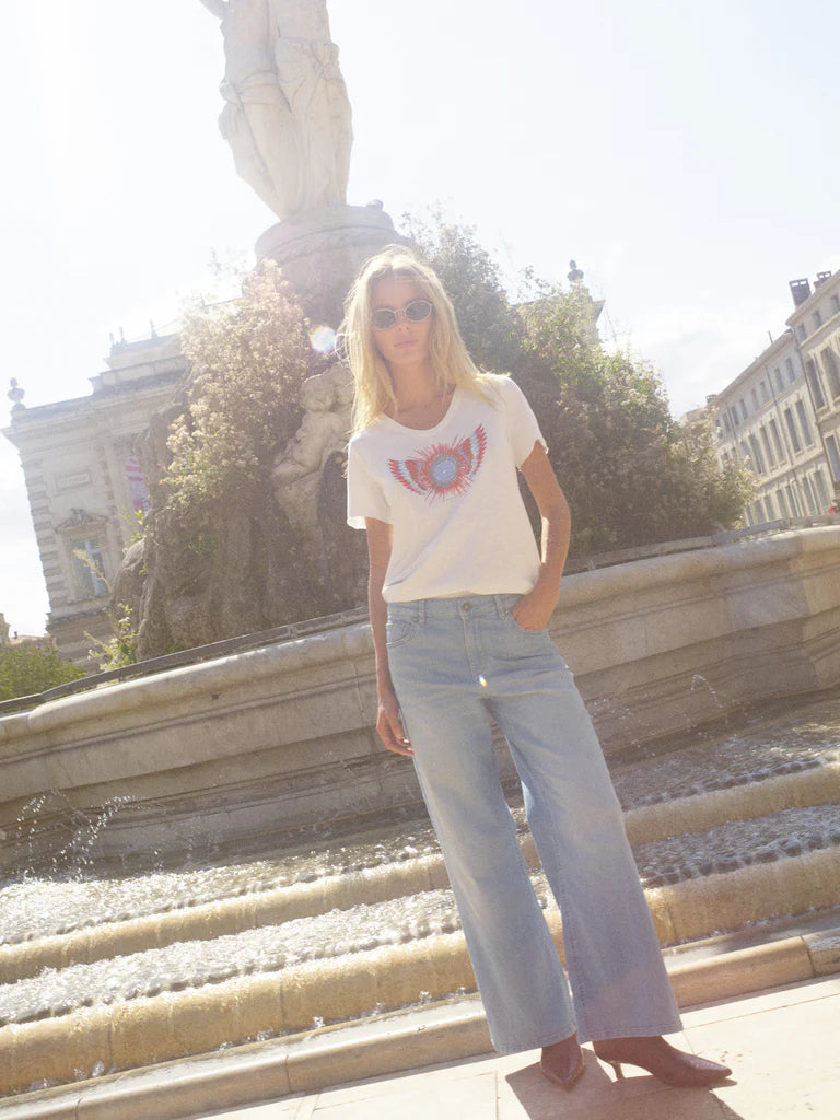 MOS MOSH | T-shirt à col rond "ROMI GETHI"- Ecru