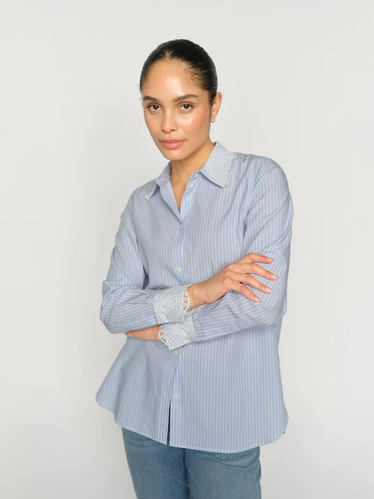 MOS MOSH | Blouse "ELINDA"- Bleu pale/ blanc