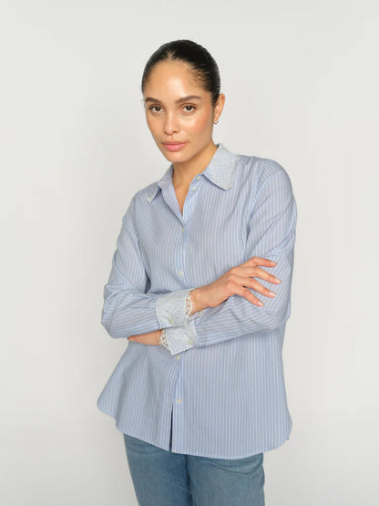 MOS MOSH | Blouse "ELINDA"- Bleu pale/ blanc