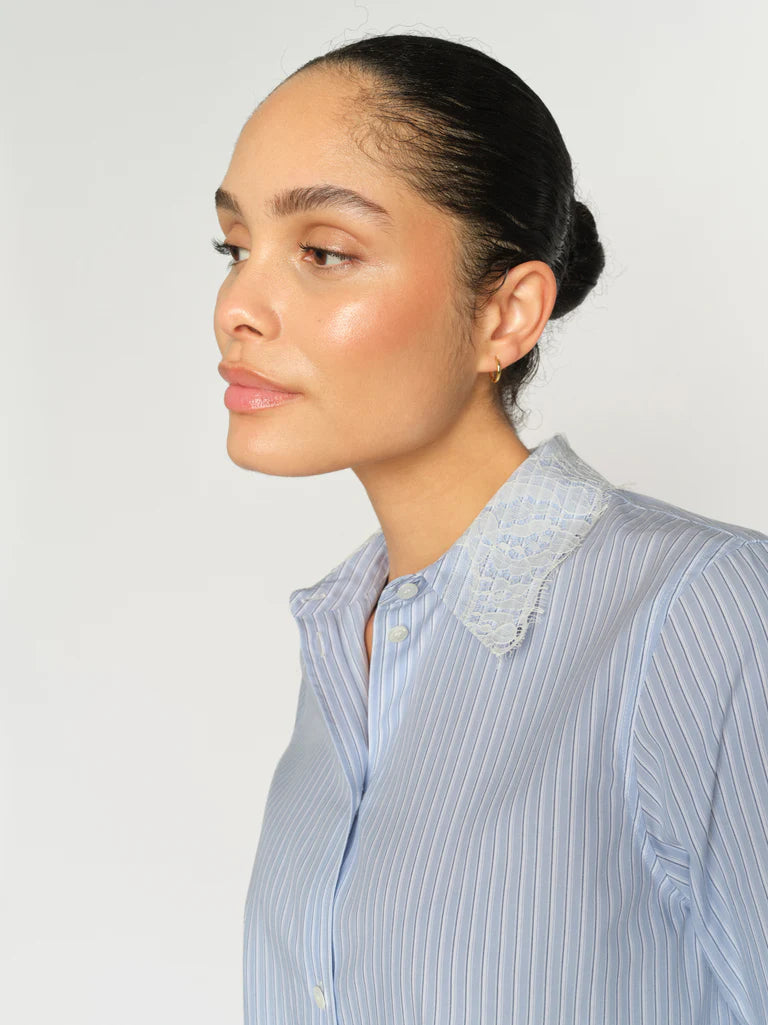 MOS MOSH | Blouse "ELINDA"- Bleu pale/ blanc