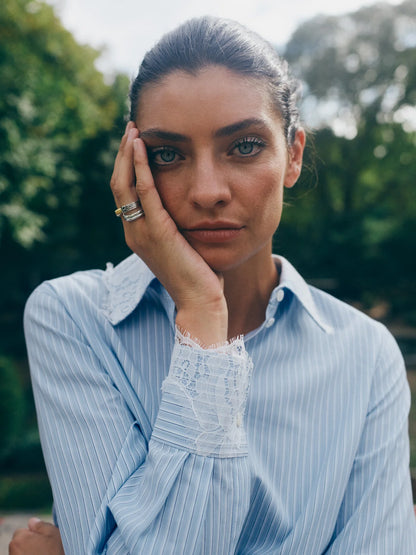 MOS MOSH | Blouse "ELINDA"- Bleu pale/ blanc