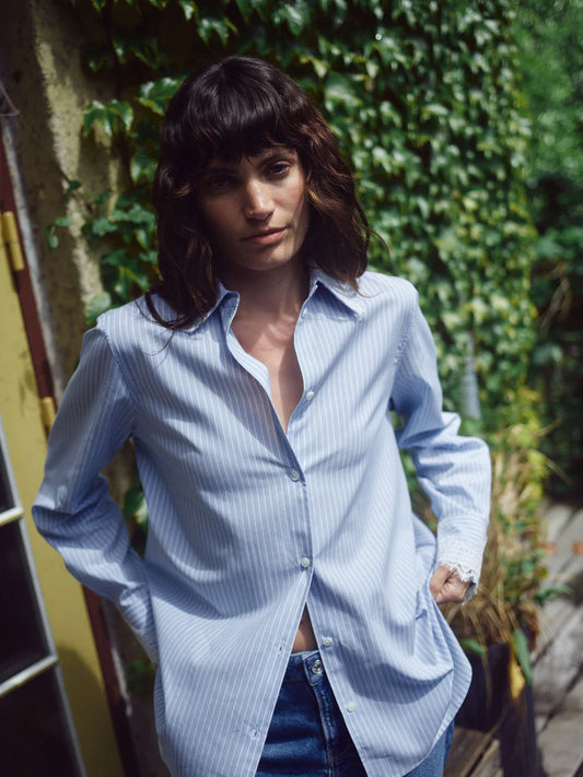 MOS MOSH | Blouse "ELINDA"- Bleu pale/ blanc
