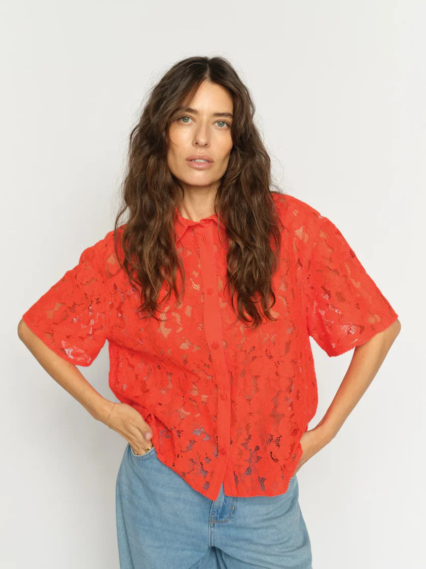 MOS MOSH | T-shirt en dentelle "Lia" - Orange