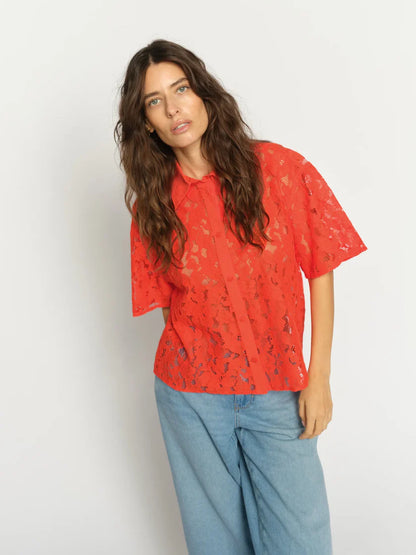 MOS MOSH | T-shirt en dentelle "Lia" - Orange