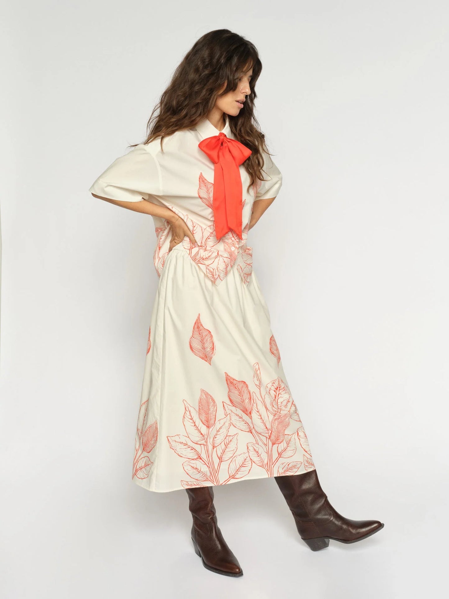 MOS MOSH | Chemise avec cravate "Saras" - Ecru/ Orange