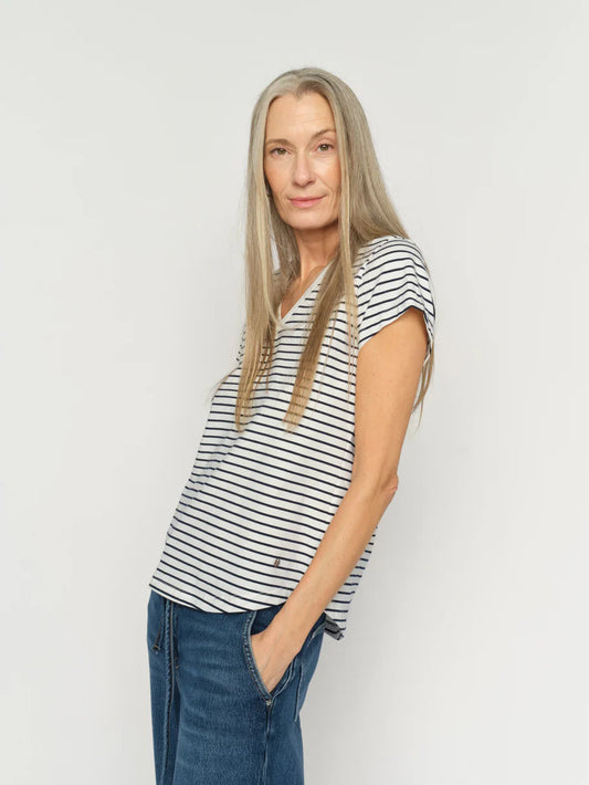 MOS MOSH | T-shirt rayé"KALA" Blanc cassé et bleu marine