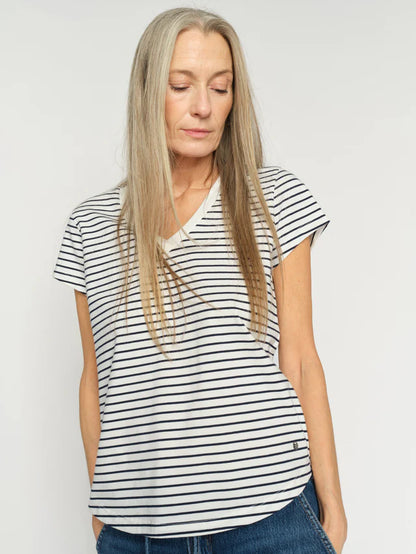 MOS MOSH | T-shirt rayé"KALA" Blanc cassé et bleu marine