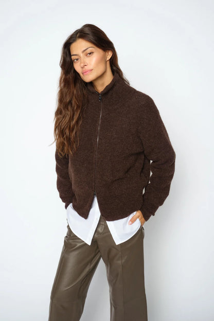 Mos Mosh | Cardigan en maille zippé 'Thora' | Brun