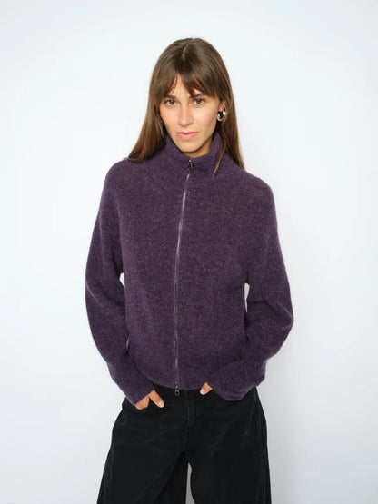 Mos Mosh | Cardigan en maille zippé 'Thora' | Mauve Foncé