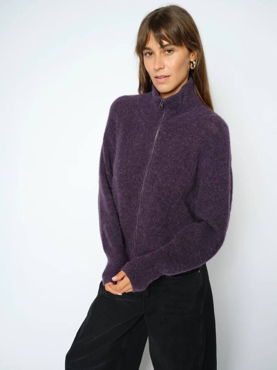 Mos Mosh | Cardigan en maille zippé 'Thora' | Mauve Foncé