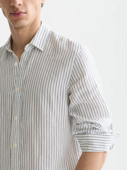 Scotch & Soda | Chemise en lin à manches longues  "Striped" - Bleu enseigne