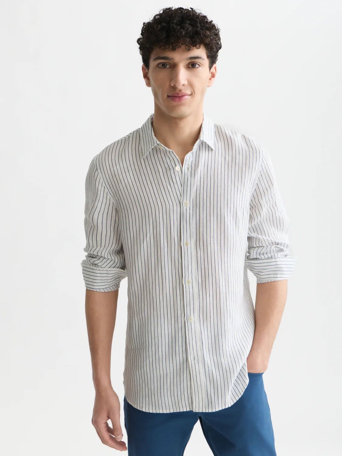 Scotch & Soda | Chemise en lin à manches longues  "Striped" - Bleu enseigne