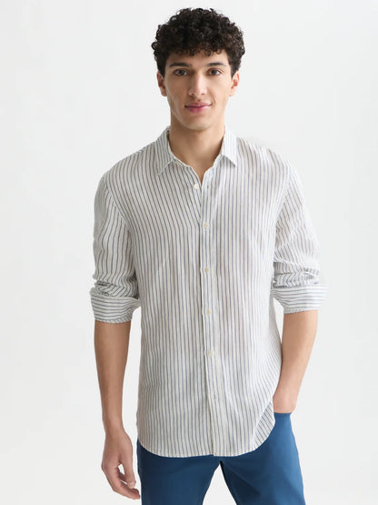 Scotch & Soda | Chemise en lin à manches longues  "Striped" - Bleu enseigne