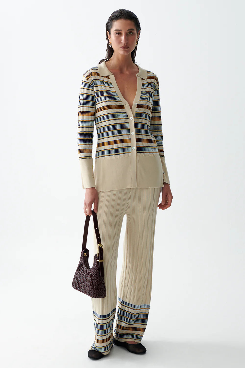 Sancia | Le cardigan en maille ''Zilla'' - rayures champagne