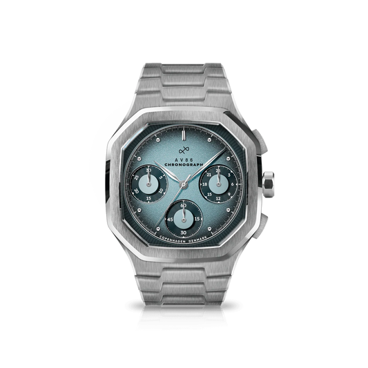 AV86 | Montre Chronographe ''1904'' 38 mm - Acier / Bleu clair et foncé