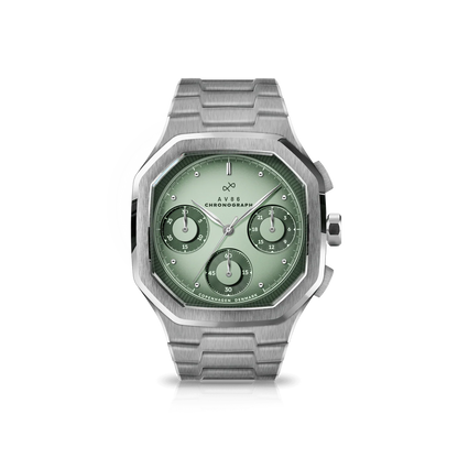 AV86 | Montre Chronographe ''1904'' 38 mm - Acier / Vert clair et vert foncé