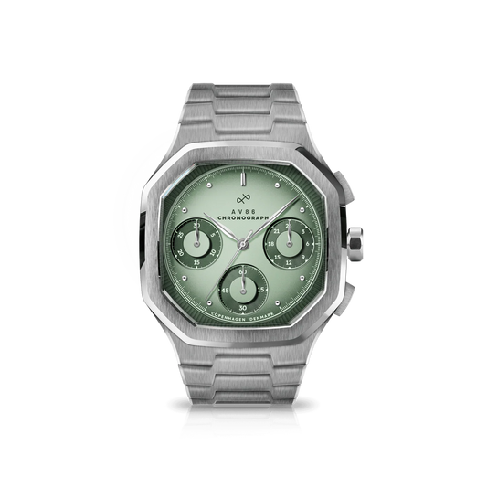 AV86 | Montre Chronographe ''1904'' 38 mm - Acier / Vert clair et vert foncé