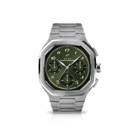 AV86 | Montre Chronographe ''1904'' 38 mm - Acier / Vert olive