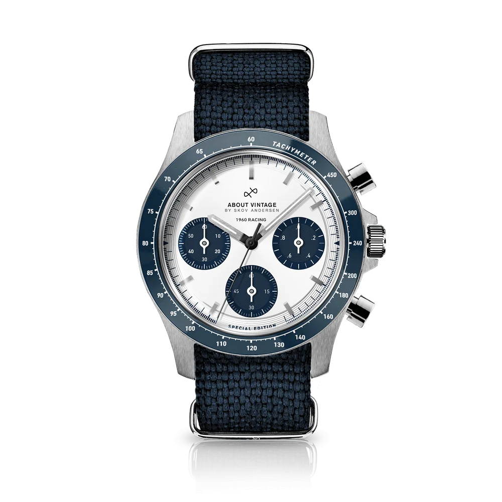 AV86 | Montre ''1960 Racing Chronograph'' 41 mm | Acier/Bleu marine - Blanc