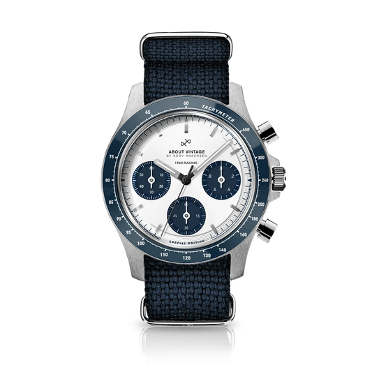 AV86 | Montre ''1960 Racing Chronograph'' 41 mm | Acier/Bleu marine - Blanc