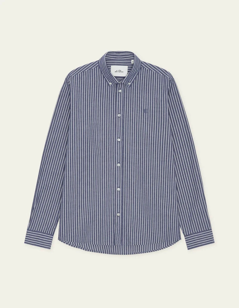 Les deux | Chemise en coton rayée "Oxford" - Bleu encré
