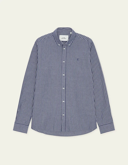 Les deux | Chemise en coton rayée "Oxford" - Bleu encré