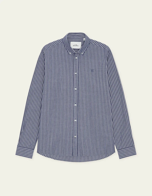 Les deux | Chemise en coton rayée "Oxford" - Bleu encré