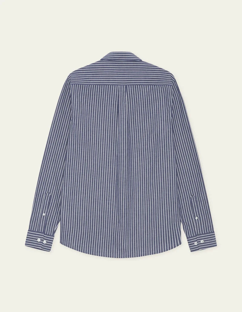 Les deux | Chemise en coton rayée "Oxford" - Bleu encré