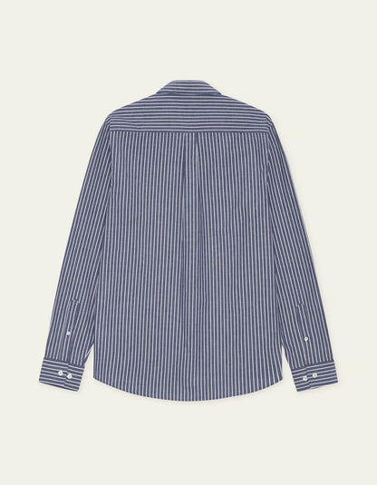 Les deux | Chemise en coton rayée "Oxford" - Bleu encré